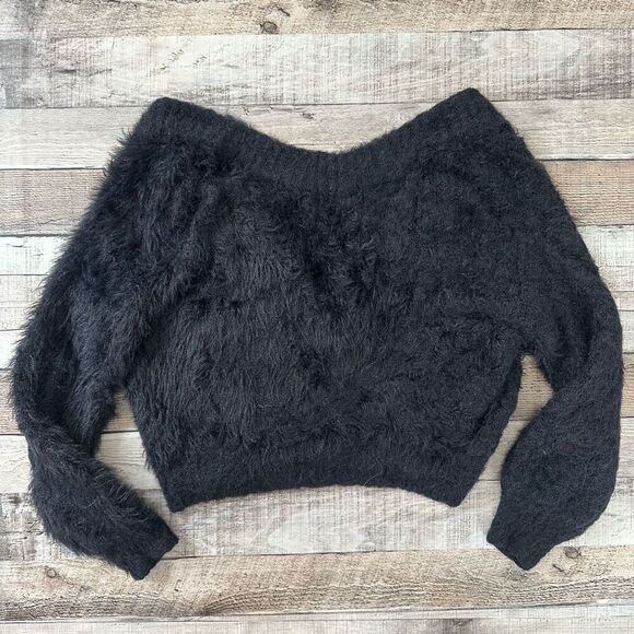 Urban Outfitters Black Furry Long Sleeve Sweater | Size Small - Picture 1 of 6